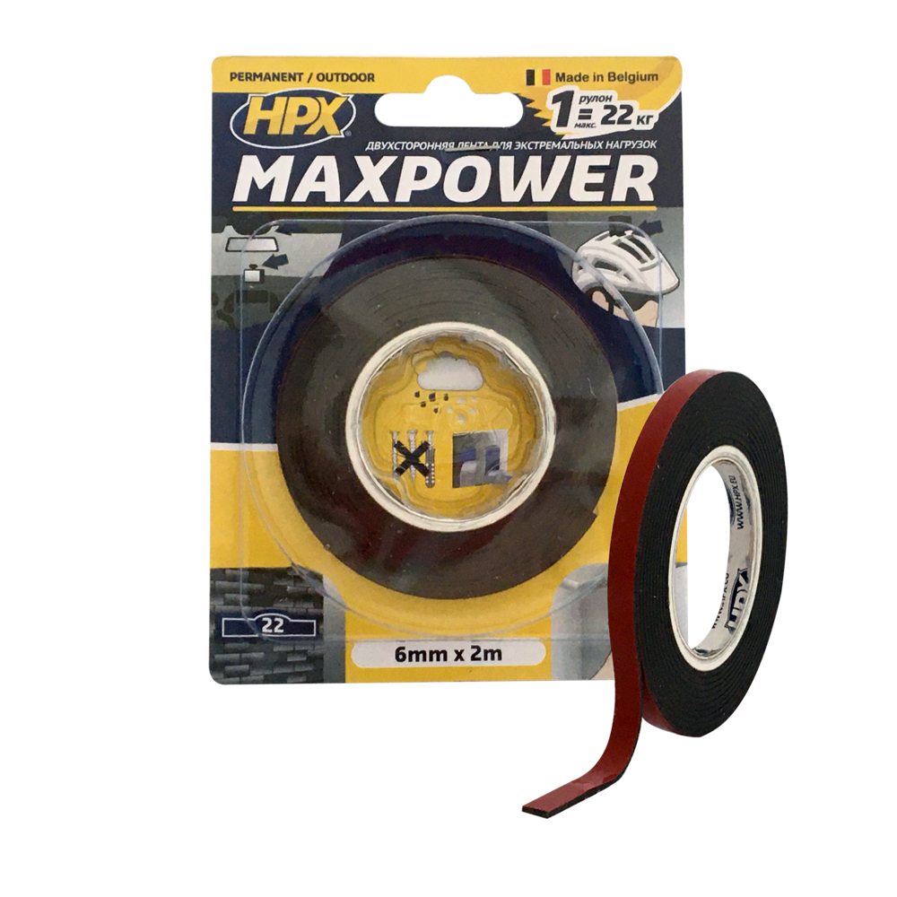 Двостороння стрічка MAXPOWER OUTDOOR 6мм х 2м чорна