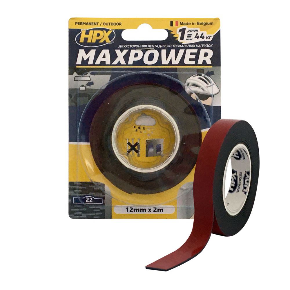 Двостороння стрічка MAXPOWER OUTDOOR 12мм х 2м чорна