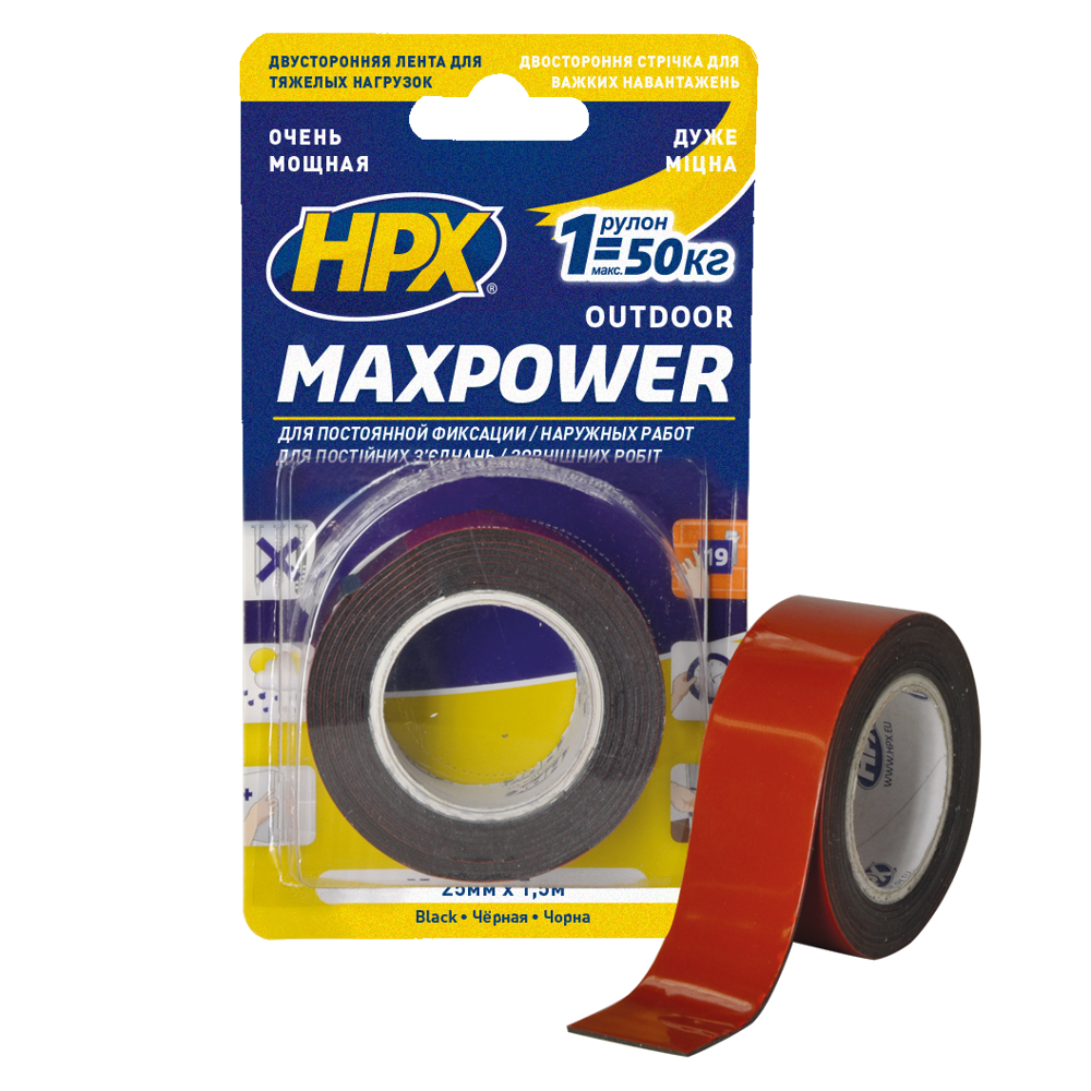 Двостороння стрічка MAXPOWER OUTDOOR 25мм х 1,5м чорна