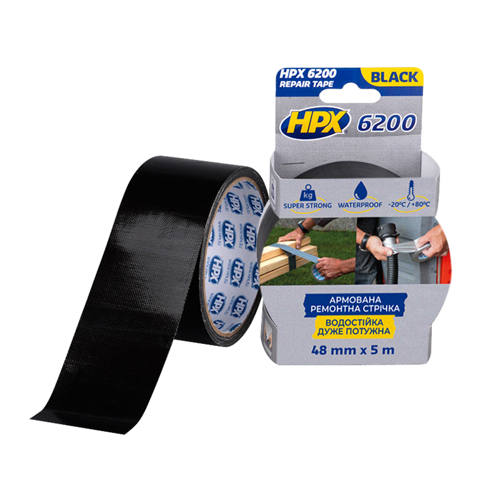 Армована стрічка HPX 6200 48мм x 5м чорна